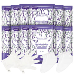 GUOYAOLIFU Hydrating Hand Foot Masks SetMoisturizing Hand Mask for Dry HandExofliating Foot Mask for Peeling Away Dead Skin Calluses6 Pack Glove Mask&6 Pack Socks Mask for Women（Lavender）