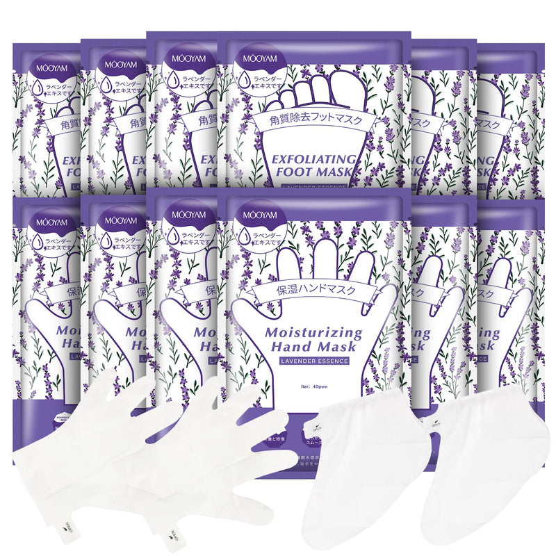 GUOYAOLIFU Hydrating Hand Foot Masks SetMoisturizing Hand Mask for Dry HandExofliating Foot Mask for Peeling Away Dead Skin Calluses6 Pack Glove Mask&6 Pack Socks Mask for Women（Lavender）
